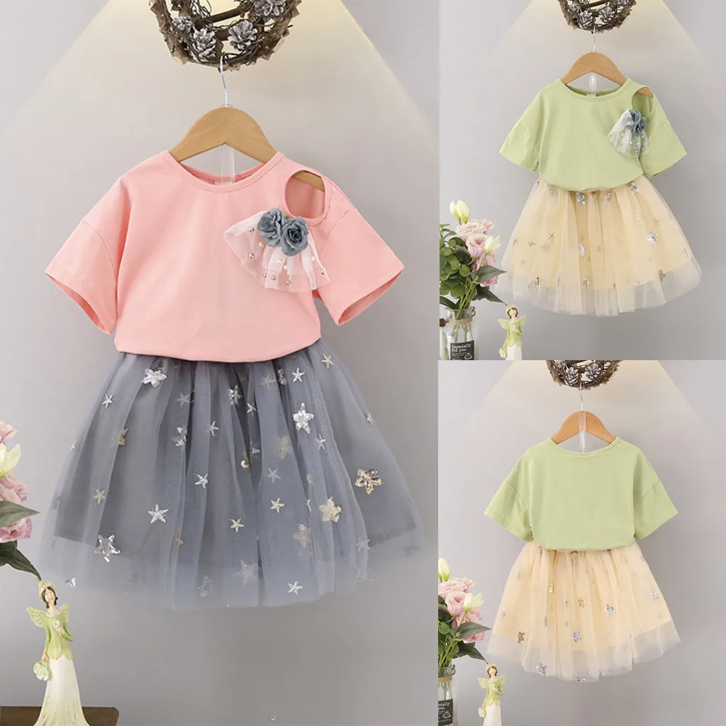 

Girls Clothes 2019 Brand Girls Clothing Sets Kids Clothes Stars Sequins Design Children Clothing Girl Tops+Skirt