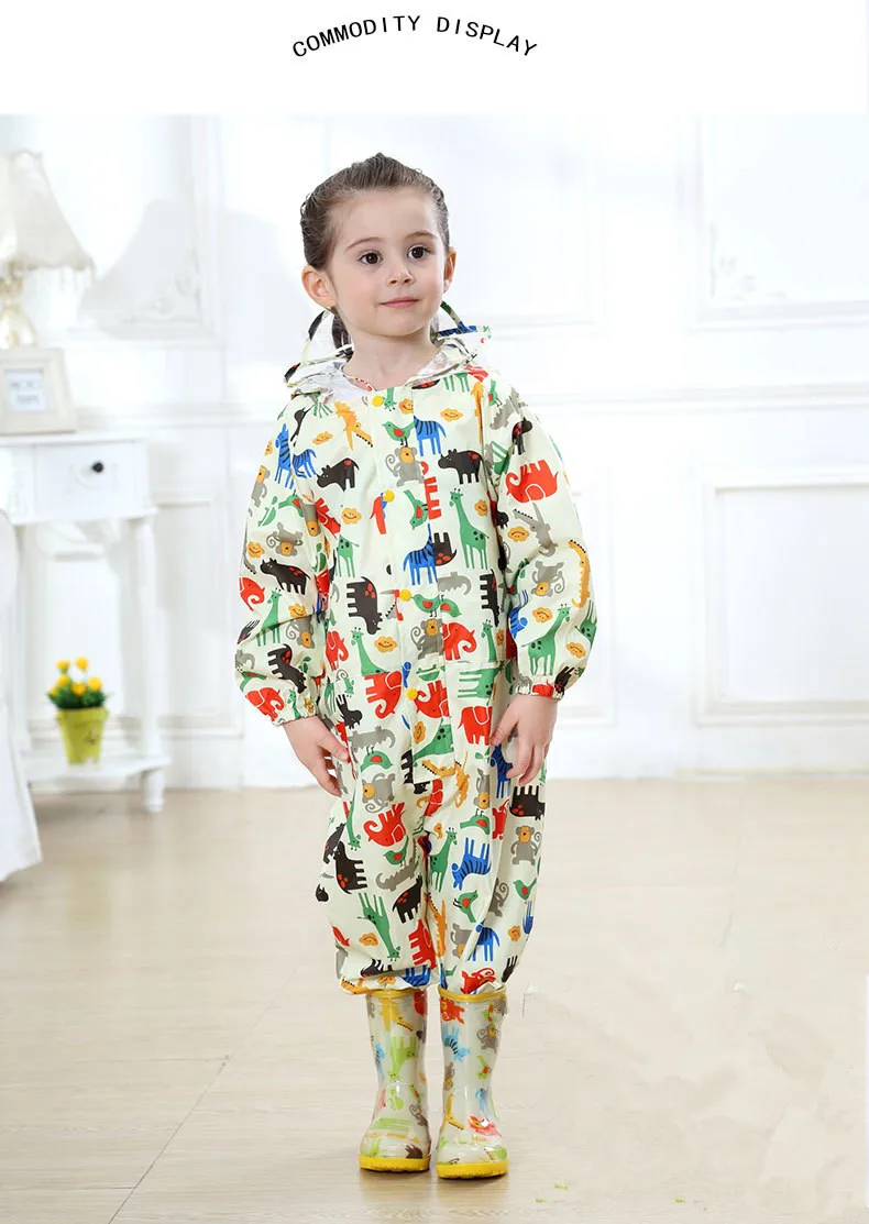 5.Children cartoon raincoat kids jumpsuit rainwear raincover for children baby boys girls waterproof poncho rain coat