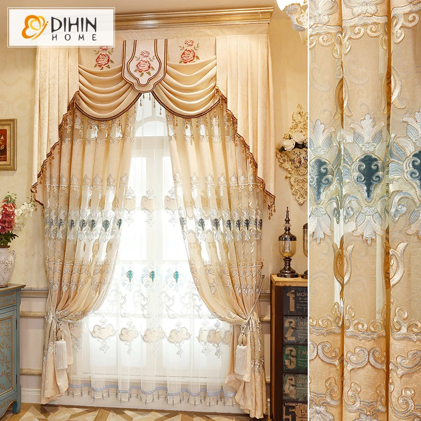 Luxury Embroidered Blackout Curtains Window Curtain Customized