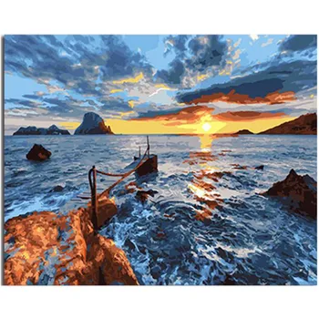

RIHE Sunrise Seascape-DIY Painting by Numbers for Adults, Paint by Number Kit On Canvas for Beginners, Wall Art picture