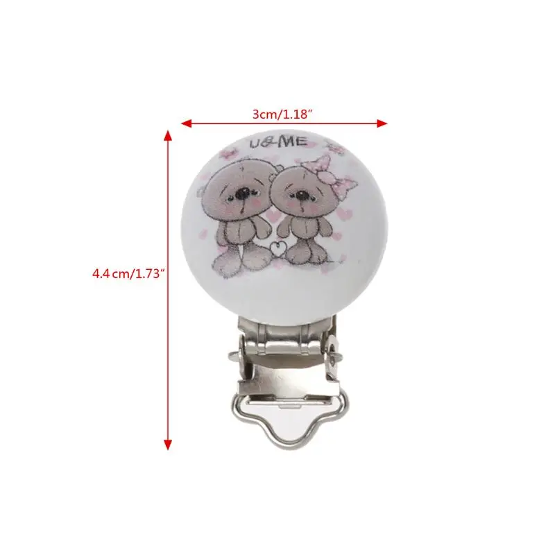 

5pcs Metal Wooden Baby Pacifier Clips Cartton Mixed Pattern Holders Cute Infant Soother Clasps Holders Funny Accessories