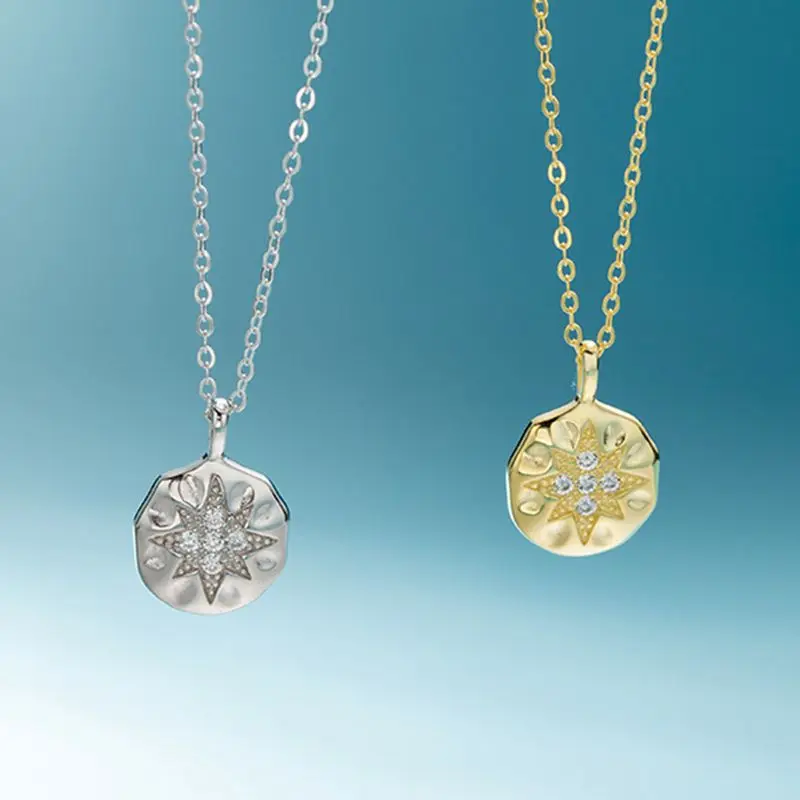 

Silvology 925 Sterling Silver Polaris Necklace Round Zircon Creative Eight-pointed Star Pendant Necklace For Women 2019 Jewelry