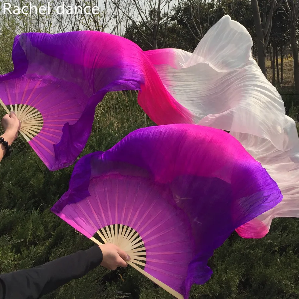 

New Arrival Purple/Pink/White oriental real Silk Fan Veils for belly dance china 100% silk Veil Fans for Stage Show A pair