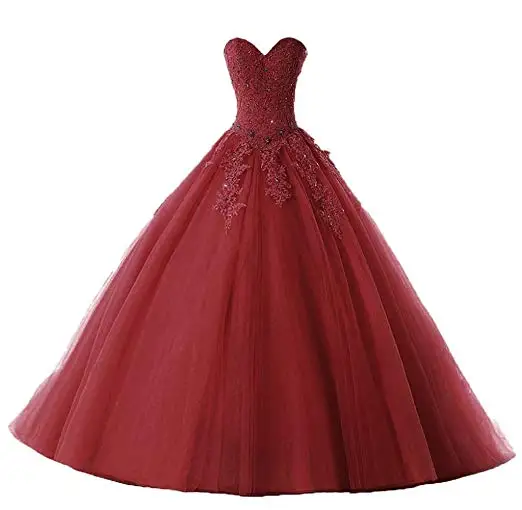 ANGELSBRIEP Sweetheart Quinceanera Dresses For 15 Party Formal Appliques Beading Tulle Vestidos De Debutantes Party Gowns - Цвет: Burgundy