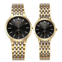 Новая пара Часы woonun лучший бренд роскошные золотые ультра тонкий Повседневные часы Для женщин Для мужчин любителей смотреть set подарок на