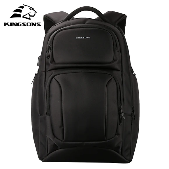 Kingsons мужской рюкзак Противоугонный и USB зарядка Рюкзак для ноутбука 15,6 дюймов школьные сумки для подростков мальчиков - Цвет: Черный