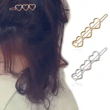 Корейский металлик три любовь зажим для волос сердце сладкие девушки полированная гладкая поверхность блеск прекрасные шпильки вечерние боковая челка заколка