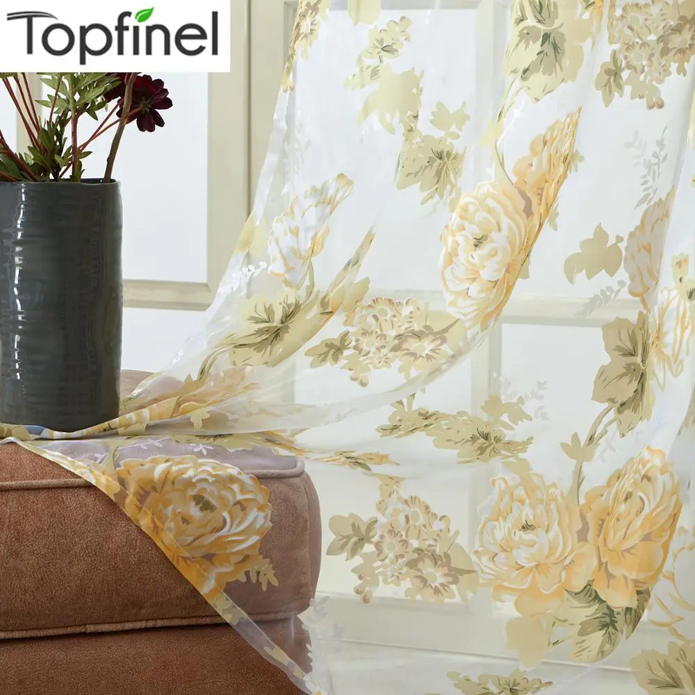 Topfinel Хорошо проданная высококачественная заказная современная классическая прозрачная элегантная тюль на окна с рисунками роз для гостиной затенения окон спальни кухни Желтый цветочные тюли в ткань