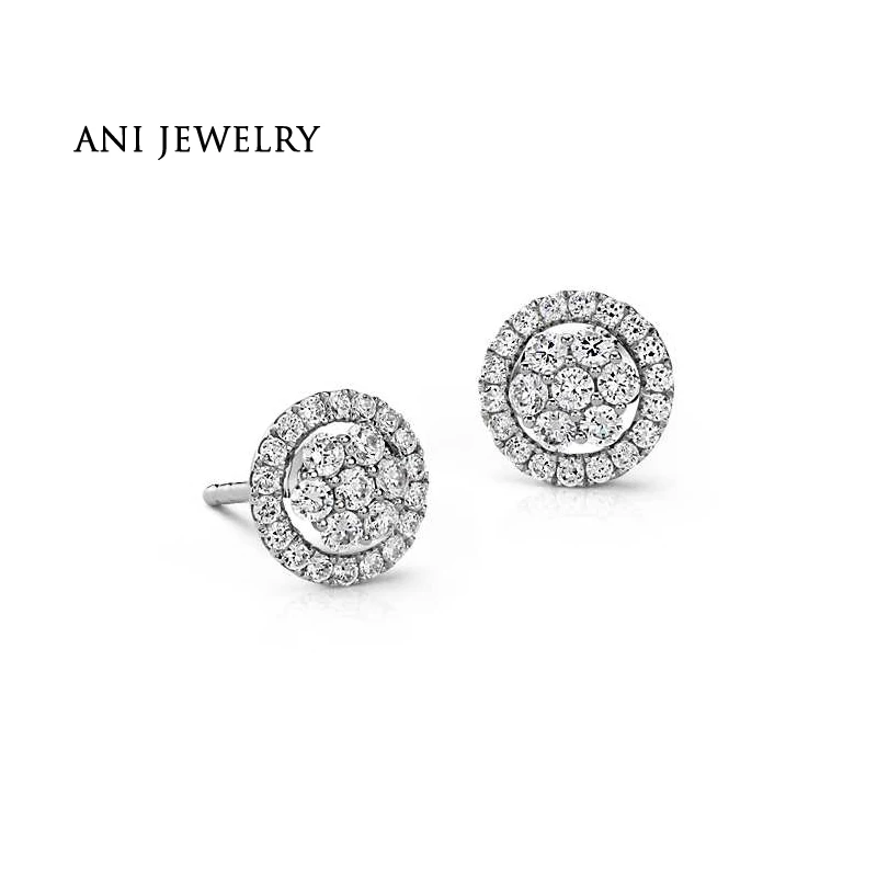

ANI 18K White Gold (AU750) Women Wedding Earrings 0.5 CT Certified I/S1 Round Cut Real Natural Diamond Trendy Stud Earrings