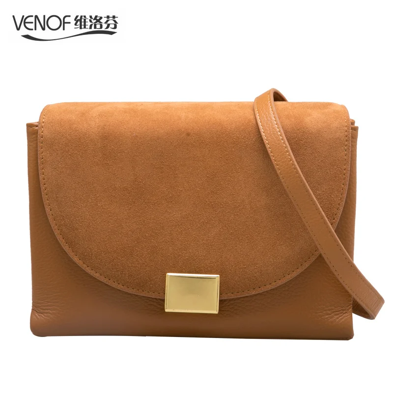 

VENOF luxury retro genuine leather crossbody bags for women contrast color ladies messenger shoulder bags 2018 fall and winter