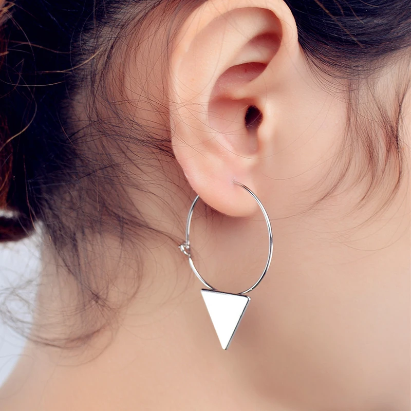 

2017 New European Stylish Aros Geometric Hoop Earrings for Women Round Circle Triangle Pendant Earrings Brincos Jewelry XR487
