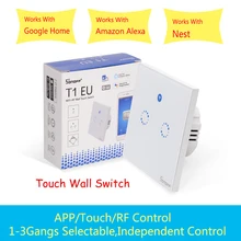 Sonoff T1 EU Smart Light touch Switch 1/2 Gang wall switch Touch/WiFi/RF433/APP Smart Home controller Work with Alexa/Google