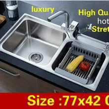 Двойной кухонный паз раковина роскошный сделать блюда 304 нержавеющая сталь стандарт большой 770x420 мм