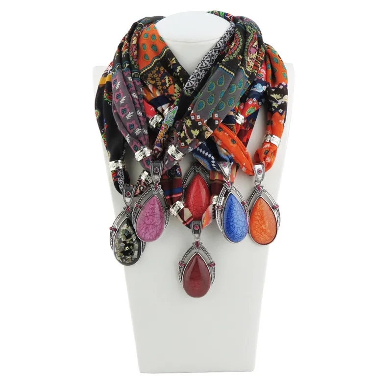 Бренд печатных шифон из смолы в виде капли воды кулон женский шарф ожерелье s Мода простой короткое ожерелье кулон подарок на День Благодарения