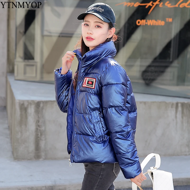 

YTNMYOP Stand Collar Short Winter Jacket Women Bright Color Thick Warm Parkas Autumn Outerwear Wadded Jacket Coat Fashion Tops