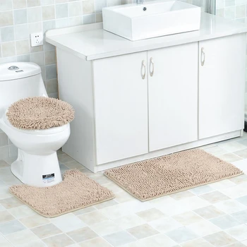 

3-piece Set Bathroom Rugs Toilet Mats Chenille Bathtub Non-slip Carpet Absorbent Rectangular, U-shaped Home Door Floor Mats