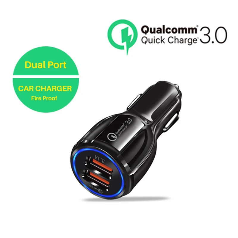 QC 3 0 Автомобильное зарядное устройство для быстрой зарядки с двумя портами 1 A USB