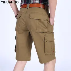 YIHUAHOO шорты Для мужчин 100% хлопок Повседневное Короткие штаны несколькими карманами большой Размеры короткие брюки, шорты-бермуды шорты