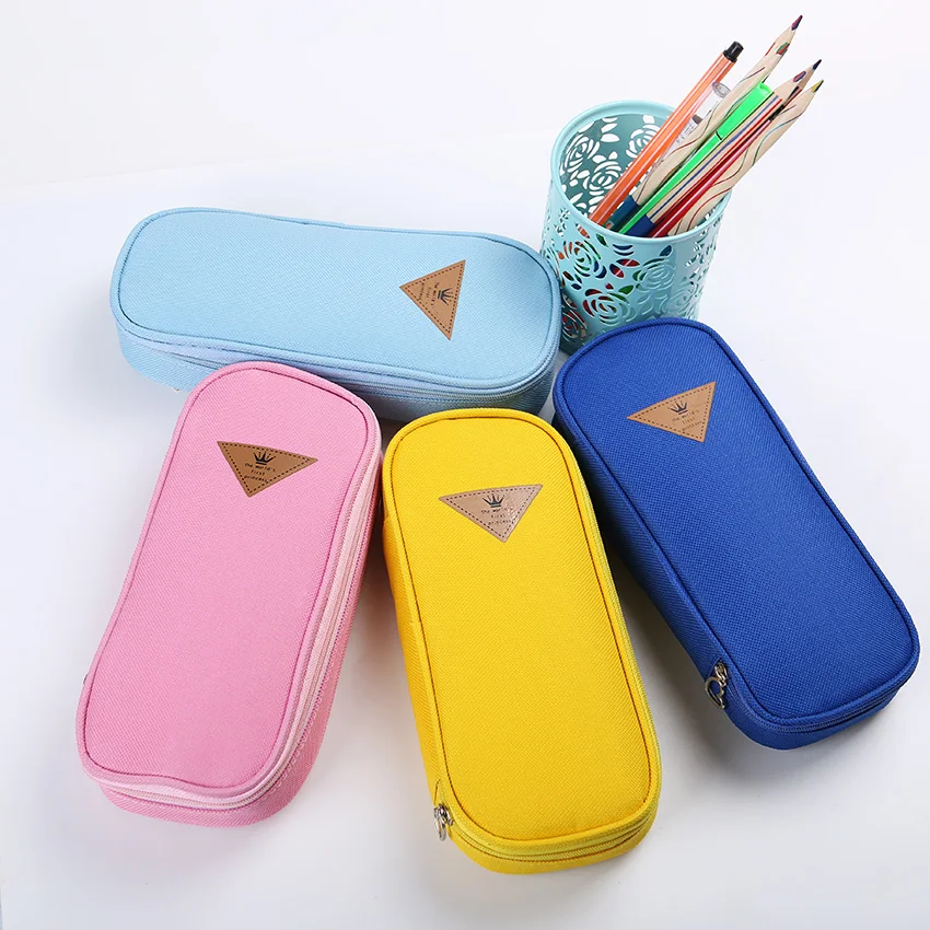 

1PC Korean Stationery Simple Style Candy Color Canvas Large Capacity Multifunction Stationery Clamshell Pencil Case