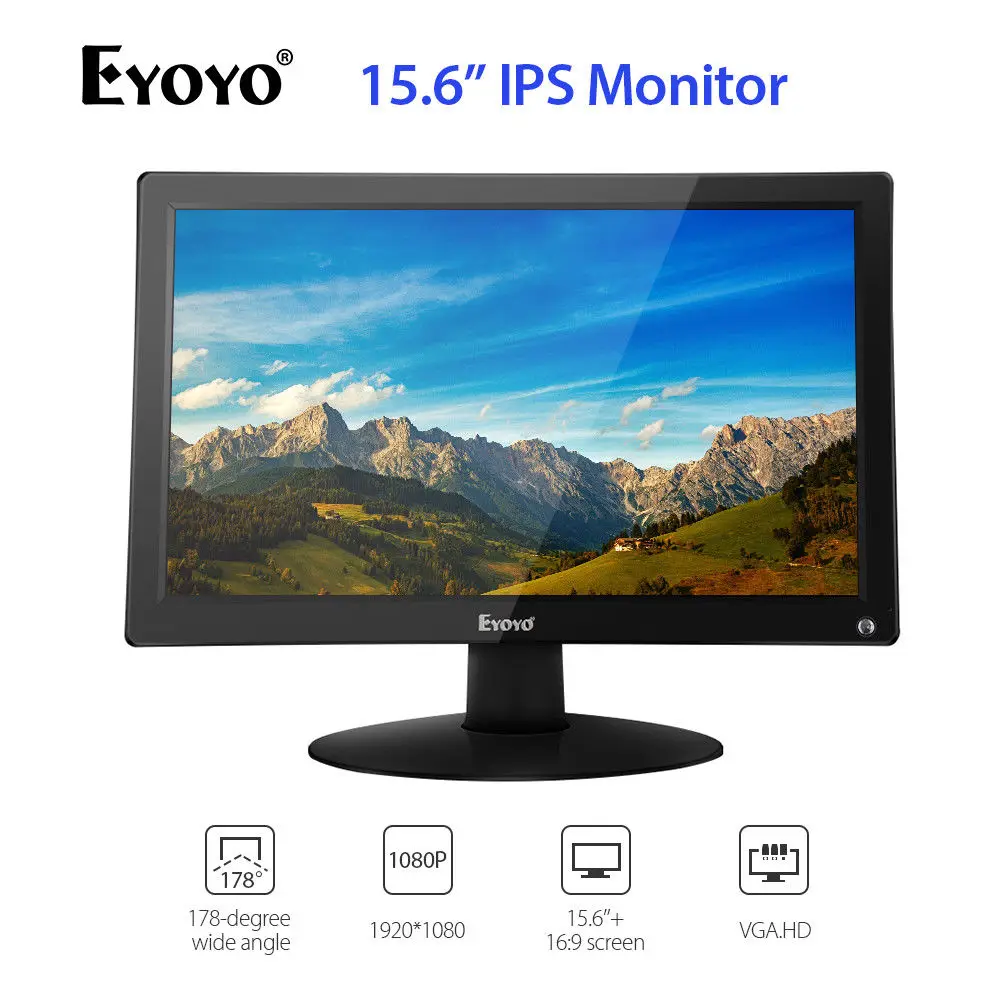 

EYOYO 15.6" IPS LCD HD Monitor Display 1920x1080 Video Color Screen 178degree With AV/VGA/BNC/USB input For PC CCTV Cam DVD