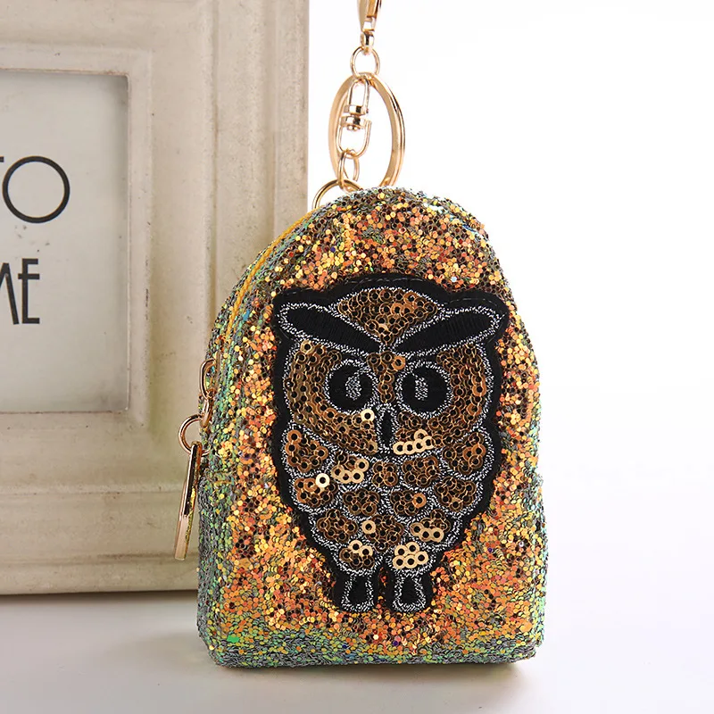 

Cute Owl Keychain Glitter Sequins Key Ring Gifts Charms Bag Accessories Key Chain Mini Coin Purse Decorative