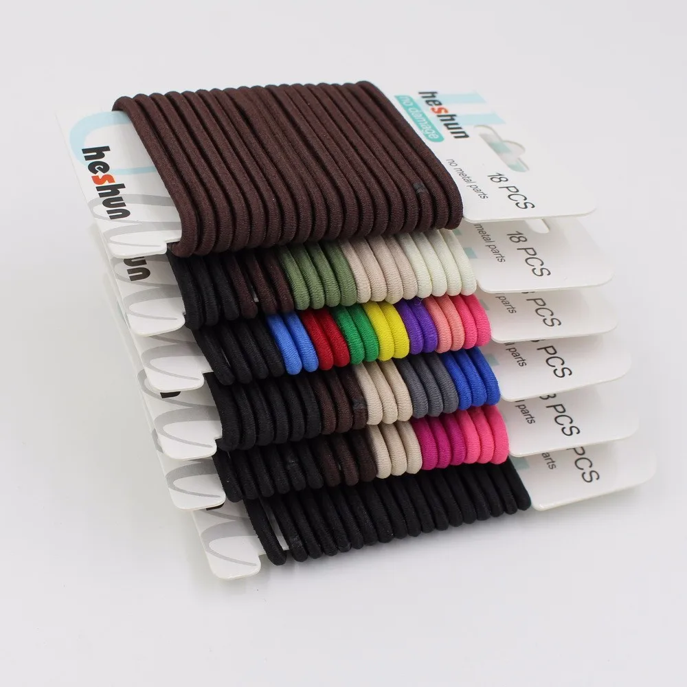 18Pcs/Card Basic Black High Elastic Rubber Hair Bands Tie Set For Women Girl Colourful Ponytail Holder Rope Hair Accessories hair bows for women