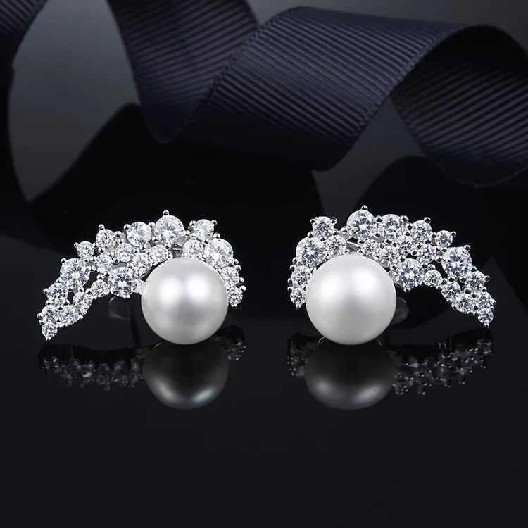 

[MeiBaPJ]Fashion Simple Personality Flower Pearl Stud Earrings Genuine 925 Sterling Silver Earrings AAA Zircon Earrings
