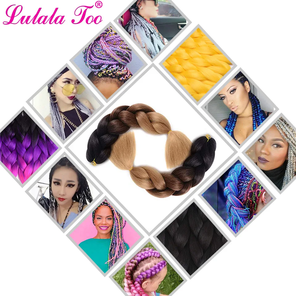 24inch Long Synthetic Jumbo Braids Ombre Braiding Hair Crochet Braid 100g/Pack Black Pink Blue Grey Hair Extensions