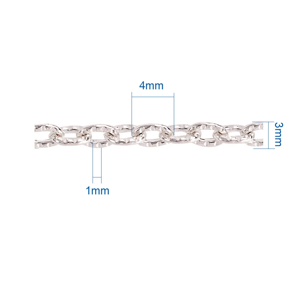 4x3x1 мм овальная Серебряная железная Крестовая текстурированная кабельная цепь для браслета и ожерелья DIY Изготовление ювелирных изделий 100 м/рулон F85