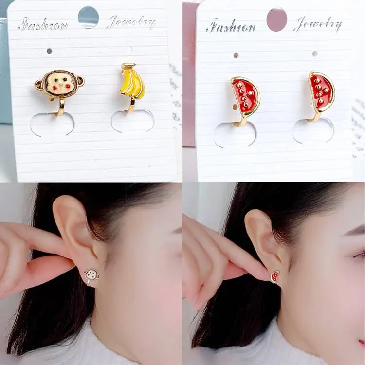 A Set of 2 Pairs Korea Style Animal Insect No Hole Earring Simple Charms Clip on Earrings for Children Students Jewelry Gifts 