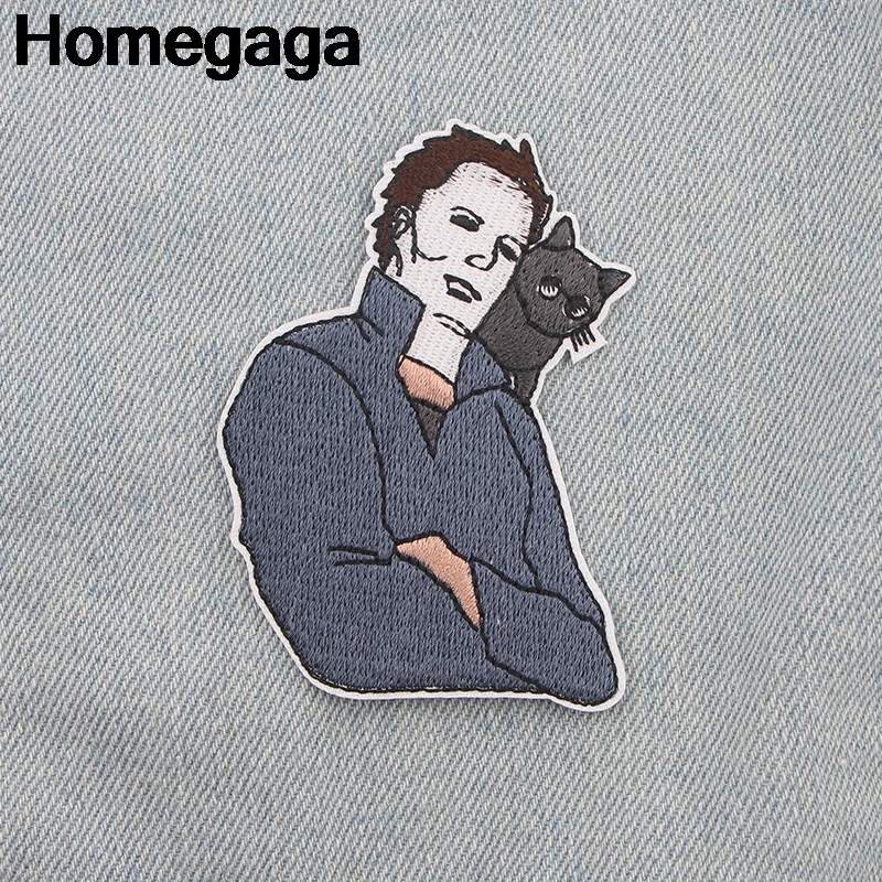 

Homegaga Michael Myers Embroidered Iron On Patches Badges Patchwork Sewing Applique Jacket Shoes Backpack Badges stickers D2231