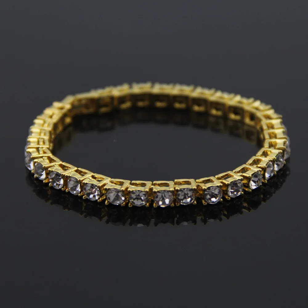 Hip Hop Men's Bracelets Rhinestones Gold Iced Out 1 Row Rhinestones