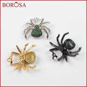 

BOROSA 5PCS New Spider Pendant Green Insect Pest Bugs Pendant Bead, Micro Pave Cubic Zircon CZ Pendant for Women Jewelry WX832