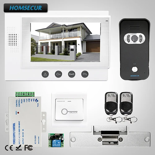 

HOMSECUR 7" Wired Video&Audio Smart Doorbell Electric Strike Lock Set Included : TC021-B Camera +TM701-W Monitor