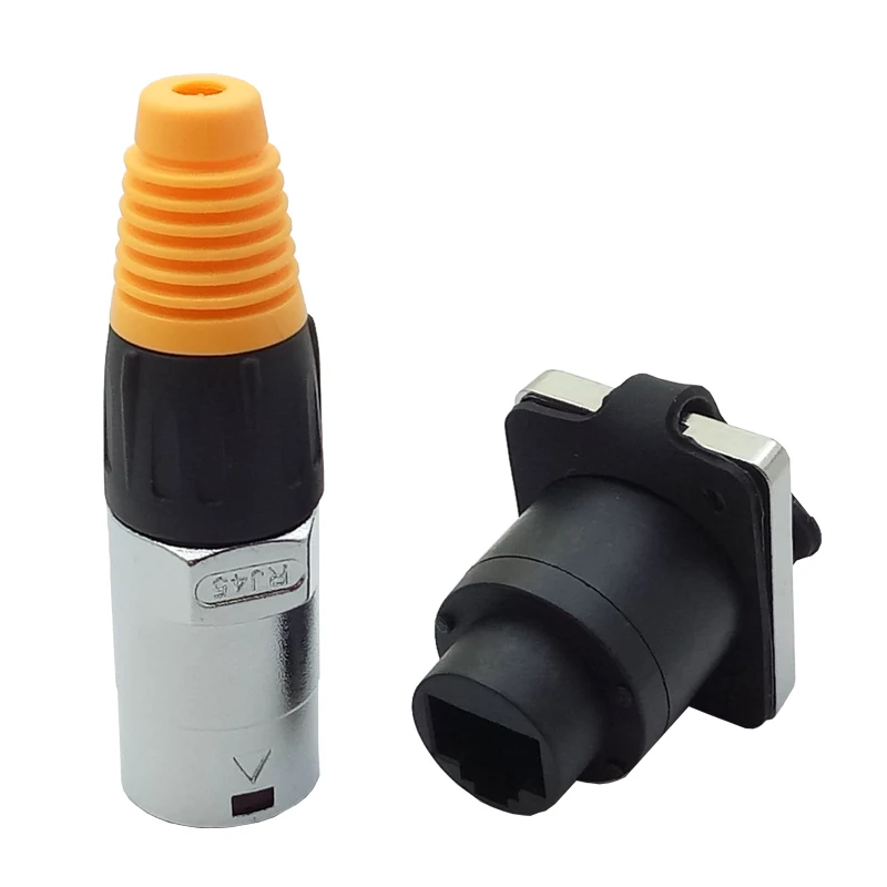 RJ45 Connector, Waterproof, RJ45 Male Plug+ RJ45 Female Socket Set, Black& Orange Color - Цвет: 1 x set orange