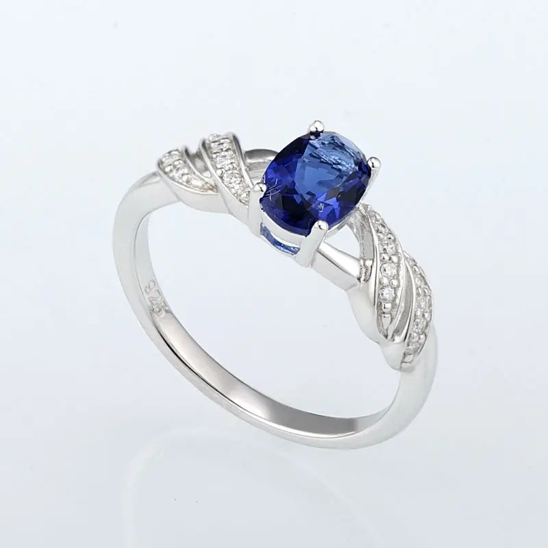 Серебряное кольцо для женщин SANTUZZA, 925 пробы, серебряное модное круглое кольцо для женщин, кольцо с голубым кубическим цирконием, вечерние ювелирные изделия