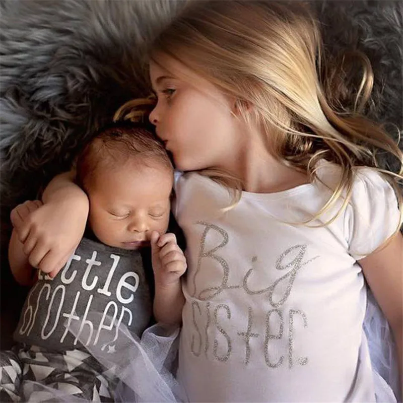 

Tee Shirts For Sister Brother Summer Children's Clothing Letters Printed Tops Newborn Boys Baby Bodysuits Crawl Infant Jumpsuit