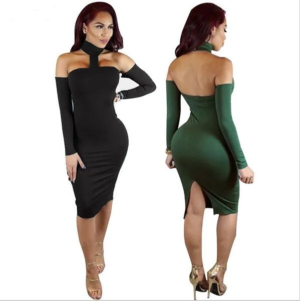party dresses women 2017 autumn off shoulder long sleeve bodycon dress bandage vestidos sexy slit midi - Black Christmas Dress party dresses women 2017 autumn off shoulder long sleeve bodycon dress bandage vestidos sexy slit midi - Black Christmas Dress
