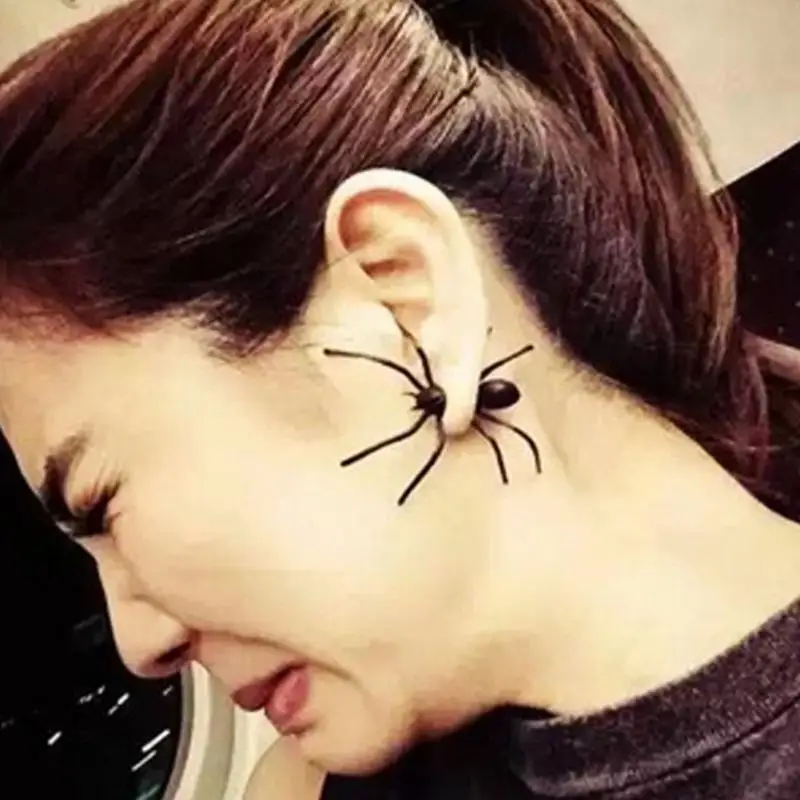 

1 Pc Hot Sale Punk Rock Fashionable Men Women Black Spider Earrings Unique Two Parts Ear Stud Earrings