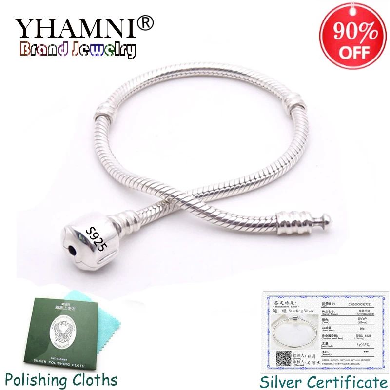 

Hot Sale Sent Certificate Card Original 925 Solid Silver Charm Bracelet Snake Bone Bracelet for Women DIY Gift Jewelry ACB005