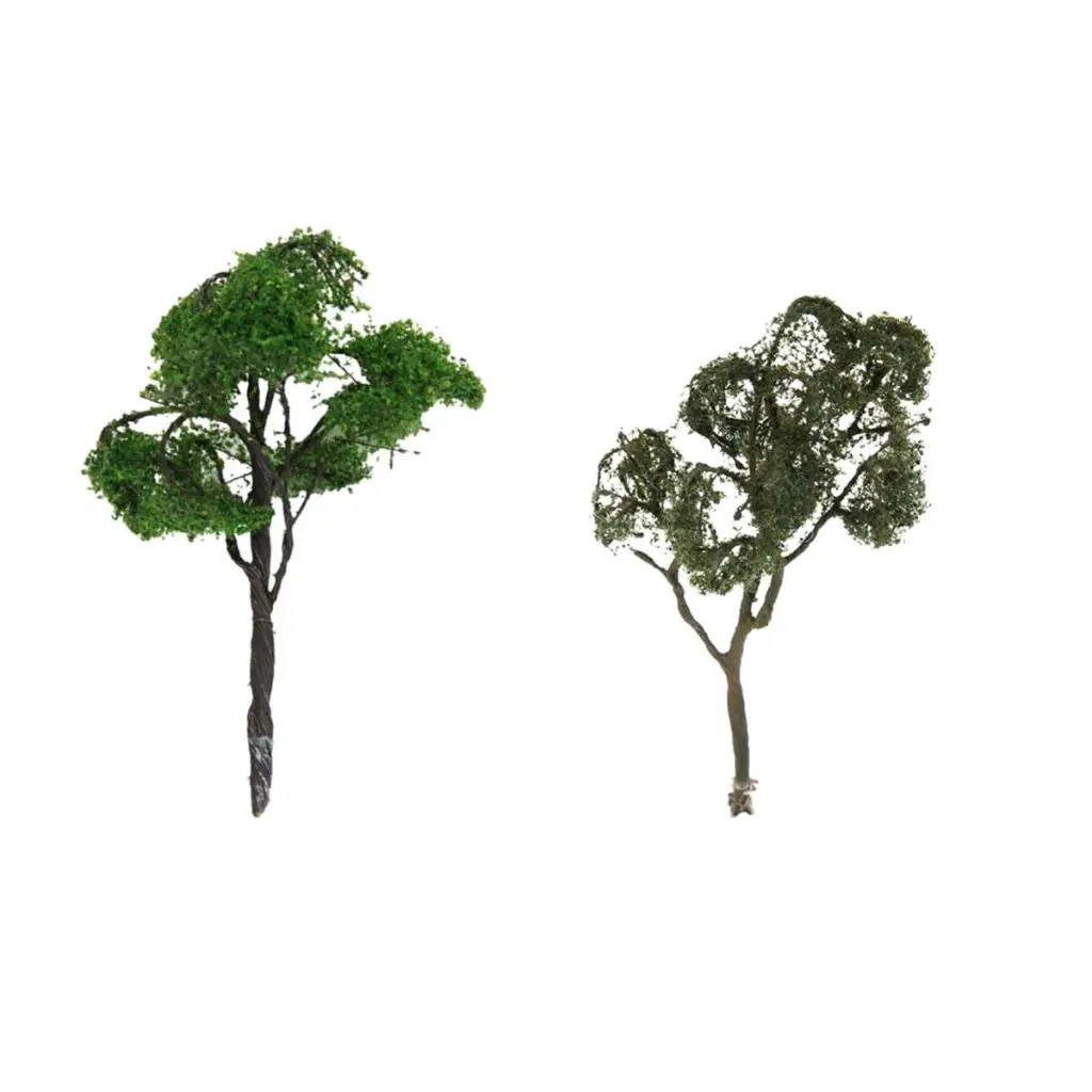 2Pcs Mini Tree Model Painted 1/75 HO Scale for Train Railway Diorama Architecture Building