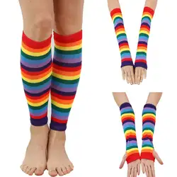 Женские осенние жаккардовые трикотажные хлопчатобумажные перчатки без пальцев с солнцезащитным рукавом, с принтом радуги, цветные