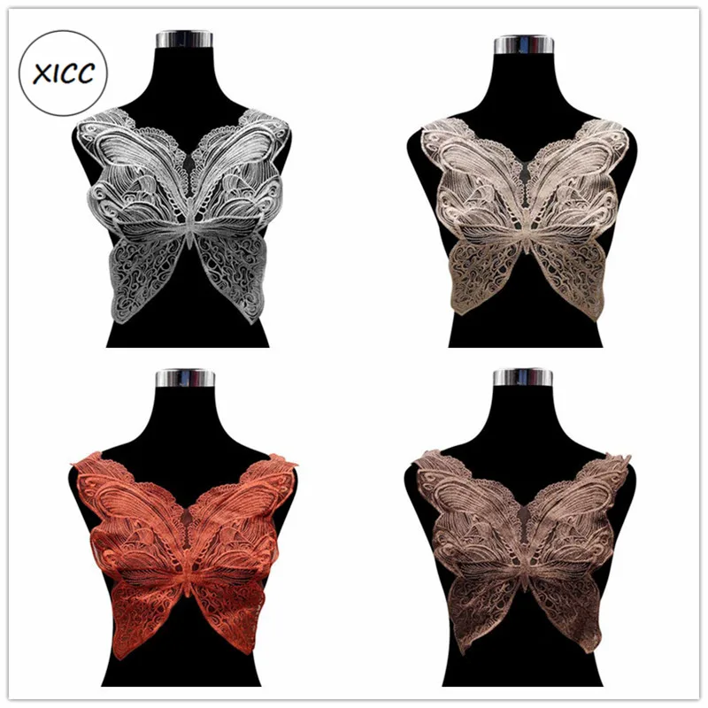

XICC A Grade Big Size Prethoracic Butterfly Collar Polyester Embroidered Corsage Applique For Clothing DIY Lace Sticker Neckline