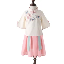 Hanfu/Новинка года, летнее Повседневное платье для девочек китайское платье Han, 2 комплекта традиционный костюм в стиле династии Тан, китайская одежда детское Ципао SL1033