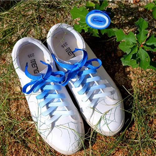 Быстро раскупаемый 1 пара плоский градиент цвета конфеты изменение цветная обувь на шнурках вечерние походные ботинки шнурки тканевые шнурки спортивные шнурки - Цвет: Синий