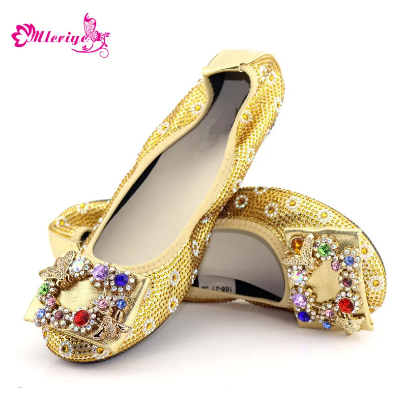 

2019 Special Offer African Women Ballet Flat Shoes With Women'S Golden color Soft Metal Decoration Boat Shoes Women Flats