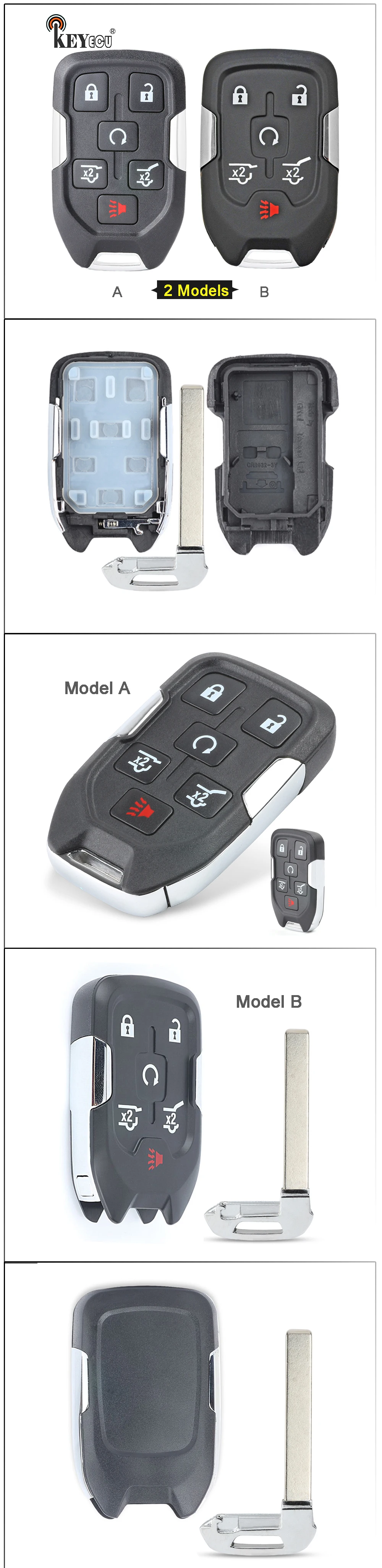 Keyforkess per Chevrolet kadtahoe, per GMC Yukon XL sostituzione 5 1 6 pulsanti Smart Remote Key Shell Case Fob ID FCC: HYQ1AA -