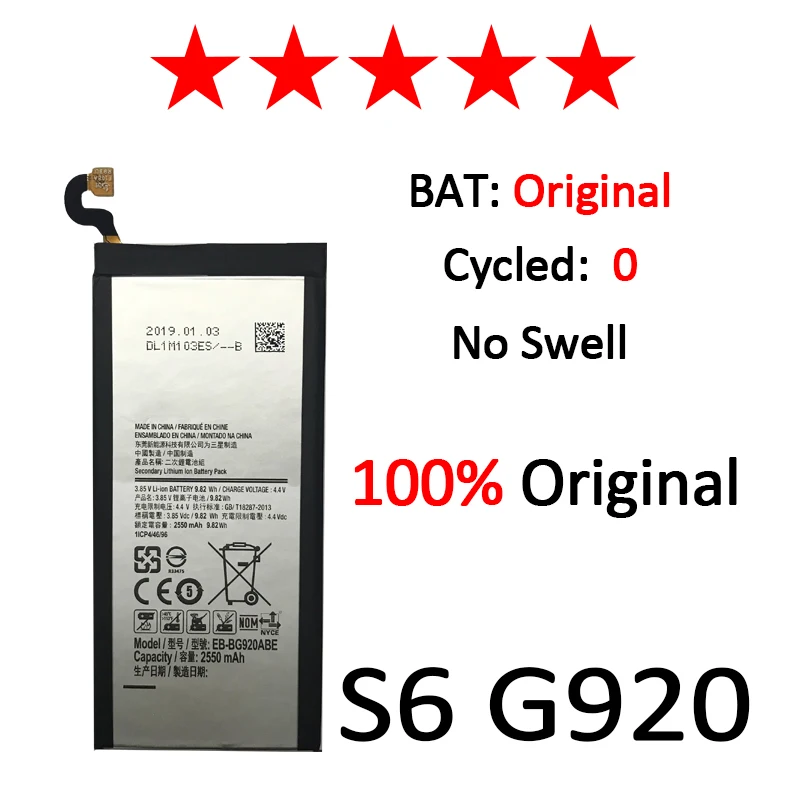 

10pcs/lot Original Battery For Samsung S6 G920 EB-BG920ABE Replacement Batterie Internal Bateria For S6 G920