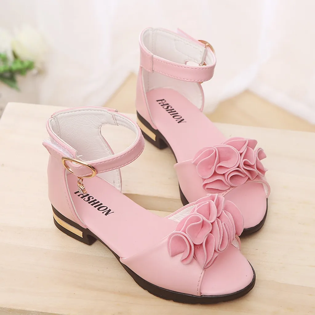Новинка года; обувь принцессы в римском стиле с цветочным принтом для маленьких девочек; сандалии с открытым носком; Прямая