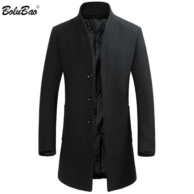BOLUBAO Men Winter Wool Coat Men's Solid Color Standing Collar Slim Fit Wool Blends Woolen Pea Coat Male Trench Coat Overcoat BOLUBAO Men Winter Wool Coat Men's Solid Color Standing Collar Slim Fit Wool Blends Woolen Pea Coat Male Trench Coat Overcoat